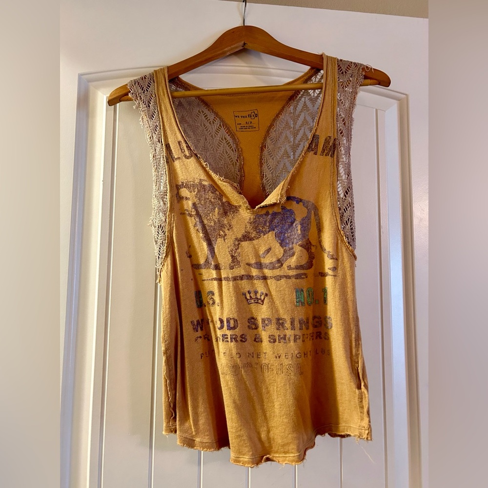 We The Free Yellow Graphic Tank Top